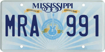 MS license plate MRA991