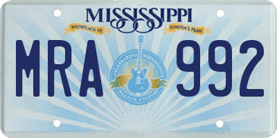 MS license plate MRA992