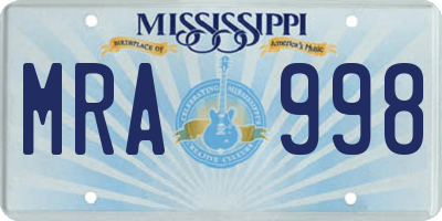 MS license plate MRA998