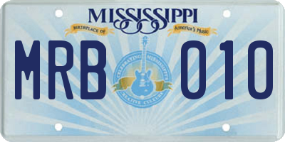 MS license plate MRB010