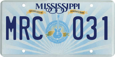MS license plate MRC031