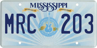 MS license plate MRC203