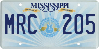 MS license plate MRC205