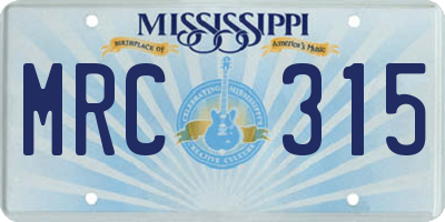 MS license plate MRC315