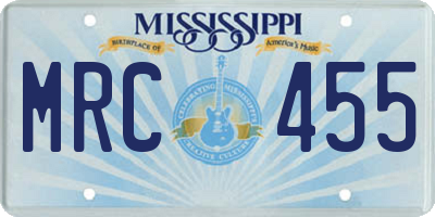 MS license plate MRC455