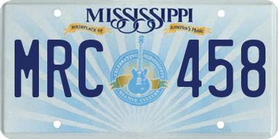 MS license plate MRC458