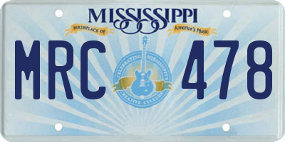 MS license plate MRC478