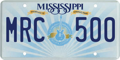 MS license plate MRC500