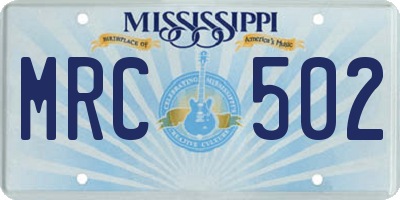 MS license plate MRC502