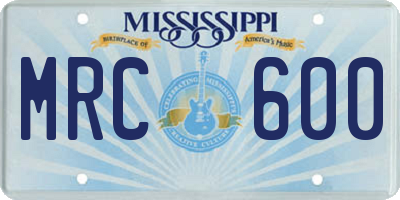 MS license plate MRC600