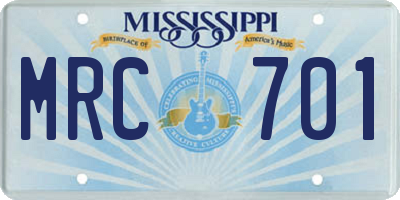 MS license plate MRC701