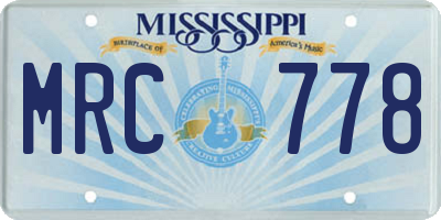 MS license plate MRC778