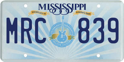 MS license plate MRC839