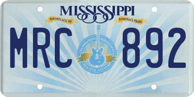 MS license plate MRC892