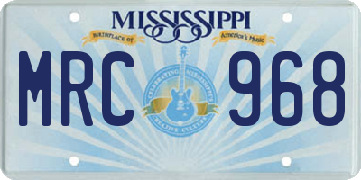 MS license plate MRC968