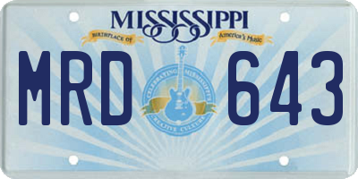 MS license plate MRD643