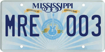 MS license plate MRE003
