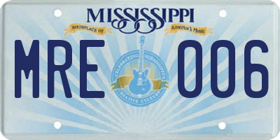 MS license plate MRE006