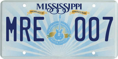 MS license plate MRE007