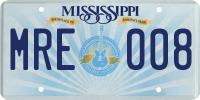 MS license plate MRE008