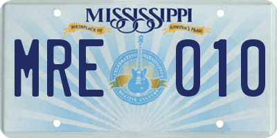 MS license plate MRE010