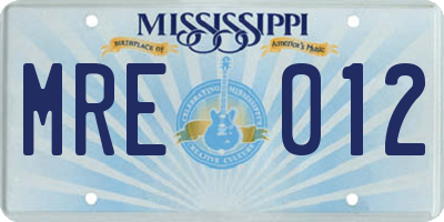 MS license plate MRE012