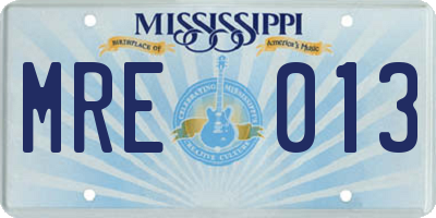 MS license plate MRE013