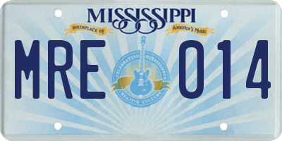 MS license plate MRE014