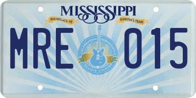 MS license plate MRE015