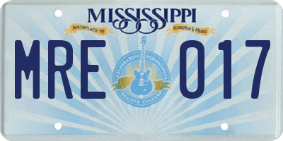 MS license plate MRE017