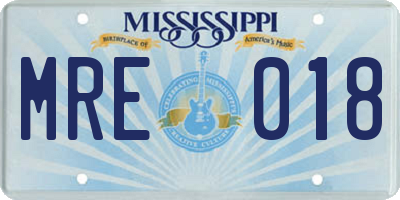 MS license plate MRE018