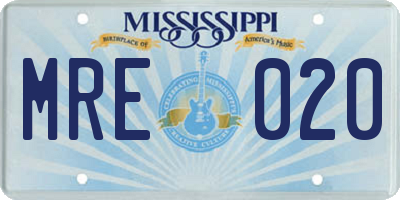 MS license plate MRE020