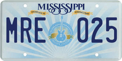 MS license plate MRE025
