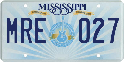 MS license plate MRE027