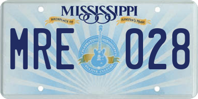 MS license plate MRE028