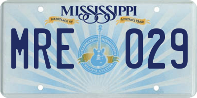 MS license plate MRE029