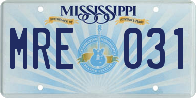 MS license plate MRE031