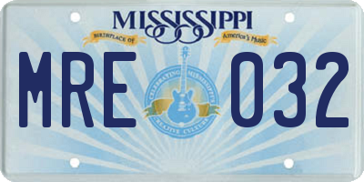 MS license plate MRE032