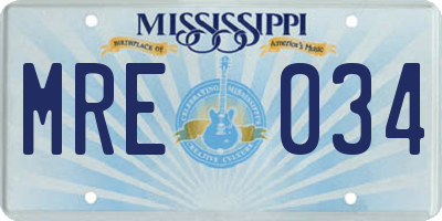 MS license plate MRE034