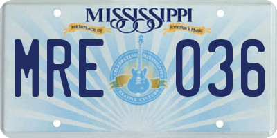 MS license plate MRE036