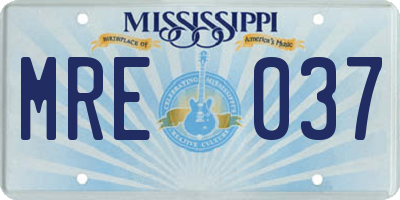 MS license plate MRE037