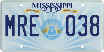 MS license plate MRE038