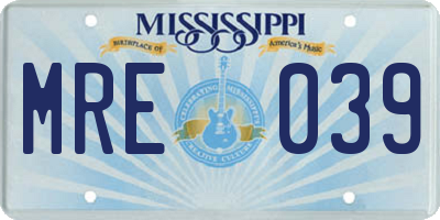 MS license plate MRE039