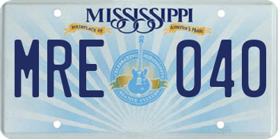 MS license plate MRE040