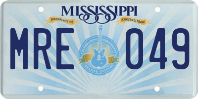 MS license plate MRE049