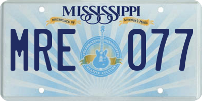 MS license plate MRE077