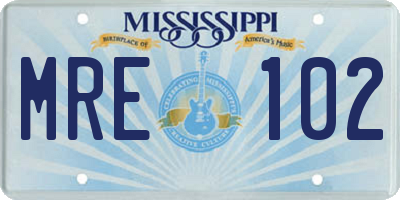 MS license plate MRE102