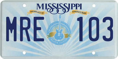 MS license plate MRE103