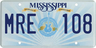 MS license plate MRE108