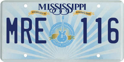 MS license plate MRE116